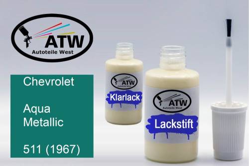 Chevrolet, Aqua Metallic, 511 (1967): 20ml Lackstift + 20ml Klarlack - Set, von ATW Autoteile West.